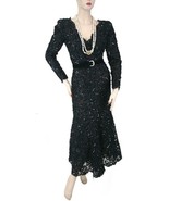 Oscar de la Renta Vintage L/S Sequin Black Dress with Belt Size 6 - $1,900.00