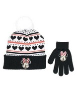 Girls Hat &amp; Gloves Winter Set Disney Minnie Mouse Black Hearts 2 Pc $30 NWT - $14.85