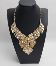 Christian Siriano Glass Stones Bib Necklace Rhinestones Gold Tone New - £63.26 GBP