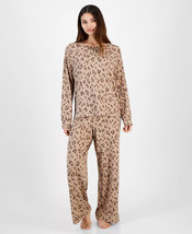 Womens Cozy 2 Piece Pajama Set Brown Leopard Print Size Large JENNI $69 - NWT - £14.34 GBP