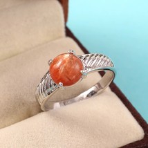 Natural Sunstone Ring Fashion Engagement Bridesmaid Ring 925 Sterling Silver - £54.51 GBP