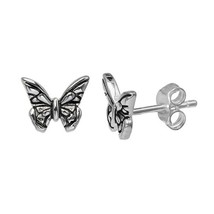 14k White Gold Plated Sterling Silver Butterfly Stud Earrings With Push Back - £23.67 GBP