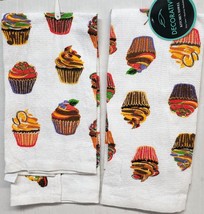 Set of 2 Same Printed Kitchen Cotton Towels (15&quot;x25&quot;) CUPCAKES, Decorative - $10.88