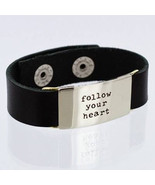 Leather Bracelet Quote Bracelet Follow Your Heart Black Leather Bracelet... - £19.41 GBP