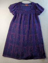 ELLE Sheath Dress Womens Medium Purple Paisley Shinny Short Sleeve Scoop Neck - £13.51 GBP