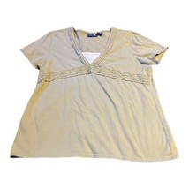 Southern Expressions Blouse Top 1X Shirt Beige Tan Lace V Neck Plus Size - £14.63 GBP