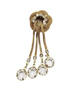 Gold Mesh Knot Brooch Clear Rhinestones Beads Tassel Regal Gold Tone Vin... - £30.06 GBP