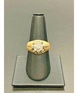 ESTATE 14K YELLOW GOLD SANDBLASTED FINISH MEN&#39;S DIAMOND CLUSTER RING - £776.96 GBP