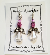 Skull Candy Fairy Earrings Purple Howlite &amp; Crystal Beads by Araina Sparkles #28 - £7.15 GBP