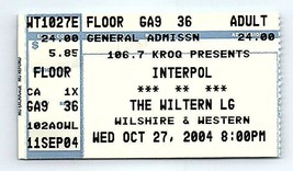 Interpol Concerto Ticket Stub Ottobre 27 2004 Los Angeles California - £31.19 GBP