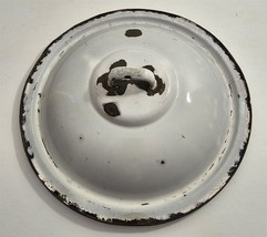 Vtg White Enamel Rusty Primitive 10 1/2&quot; Round Pot Pan Replacement Lid #86 - $18.81