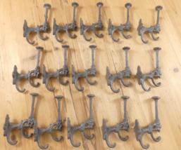 15 Rustic Cast Iron Coat Bath Hooks Ornate Victorian Large Hall Tree Har... - €56,19 EUR