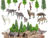 26 Pcs Woodland Wolf Figurines Toys Wolf Diorama Kit Model Trees Kit Wit... - $38.99
