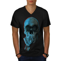 Middle Finger Funny Skull Shirt Concert Men V-Neck T-shirt - £10.25 GBP