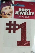 #1 Sports Fan RED Glitter Body Jewelry adhesive sticker temporary tattoo - £2.35 GBP