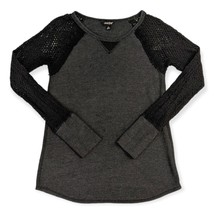 Lucky Brand Grey Henley Shirt with Black Open Knit Lace Sleeves, Small  - $19.90