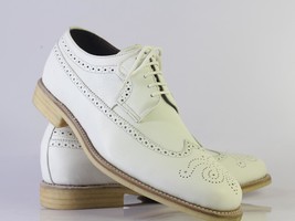 Handmade Men&#39;s Oxford White Leather Shoes, Men Wing Tip Brogue Dress Shoes - £115.48 GBP+