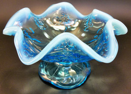 Vintage Ruffled Glass Bowl Hand Blown Blue - £11.84 GBP