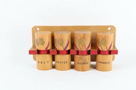 Vintage 60s Mid Century Modern MCM Hand Painted Wheat Wood Hanging Spice Rack - £71.18 GBP