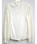 Elie Tahari Long Brocade Sleeve Top Size S Twist Front Stretchy White MS... - €39,08 EUR