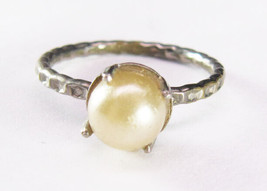 Vintage Costume Silver And Pearl Ring - Size 6.5 - £7.90 GBP