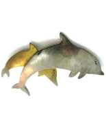 Vintage Double Dolphin 3&quot; Hallmarked 925 Gold Plated Sterling Silver Brooch - £79.31 GBP