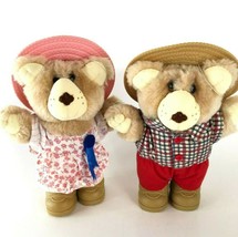2 Furskins Bears Boy and Girl with Hats Appalachian Artwork Hard to find Vintage - £28.39 GBP