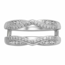 Solitaire Guard Wrap Jacket Enhancer Simulated Diamond Ring White Gold Plated - £66.48 GBP