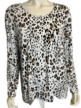Chico&#39;s Animal Print Scoop Neck Long Sleeve Top Size 3, Fits XL - £18.62 GBP