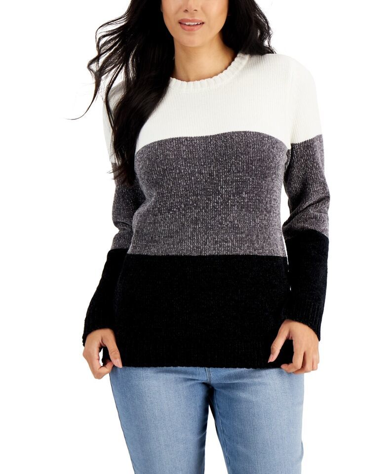 MSRP $47 Karen Scott Lucy Chenille Colorblocked Sweater Size Medium (STA... - $11.39