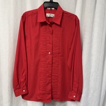 Orvis Woman&#39;s Vintage Button Up Blouse Pin Tuck Pleats Red Women’s Size 16 - £23.36 GBP