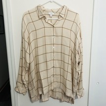 J Jill Windowpane Check Long Sleeve Shirt Flannel Button Tan Womens Size L - £14.06 GBP