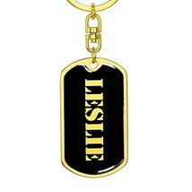 Leslie v3 - Luxury Dog Tag Keychain 18K Yellow Gold Finish Personalized Name - £27.48 GBP