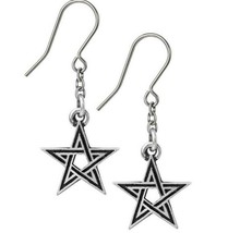 Alchemy Gothic Black Star Earrings Woven Wiccan Pentagrams Surg Steel Ho... - $16.45