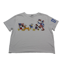 Disney USA Shirt Womens Medium White Cropped Short Sleeve Tee Solid Cott... - £14.44 GBP