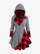 ROSEGAL Hooded Plaid Cable Knit Panel Mixed Media Tops Women&#39;s Fall Long Sleeves - £128.39 GBP