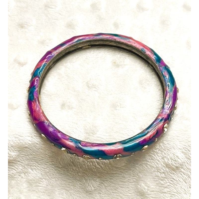 Vintage Multi Color Tie-Dye Bangle Bracelet w/Clear Crystal Accents Item image 2