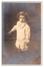 RPPC Adorable Little Girl in White Studio View w Chair 1908 Postcard U3 - £3.22 GBP