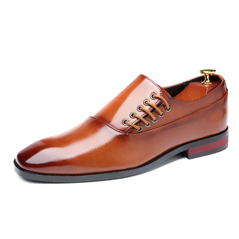 Men Leather Shoes New Style Formal Dress Wedding Shoes Red Wine British Style Bu - £58.10 GBP