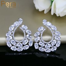 Pera CZ Silver Color Jewelry Trendy Right and Left Symmetrical Design Oval Cuibc - £17.76 GBP