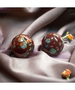 Vintage Italy Millefiori Brown Glass Art  Stud Earrings - $31.90 CAD