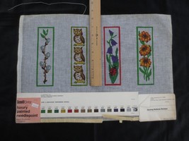 Scovill 4 Floral &amp; Owl Bookmarks Needlepoint Canvas w/Color Code- 2&quot; X 6-3/4&quot; Ea - £9.59 GBP