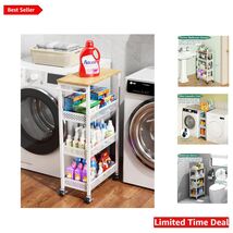 Versatile Slim Rolling Cart - 4-Tier Organizer for Small Spaces with Woo... - $101.92