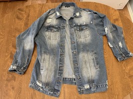 Fashion Nova Jean Jacket Womens XL Distressed Grunge Punk Rock Indie Bleach Wash - £22.68 GBP