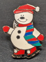 Cute Ice Skating Snowman with Scarf - 1995 - Enamel Lapel Backpack Hat Pin - $15.83