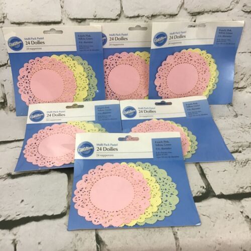 Wilton 4” Dessert Doilies Lot Of 6 24ct Packages Pastels Pink Yellow Green  - $19.79