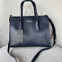 New Furla Amina S Tote East/West Leather Satchel crossbody Handbag Midni... - $251.75