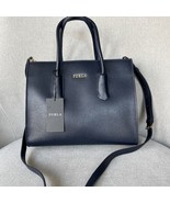 New Furla Amina S Tote East/West Leather Satchel crossbody Handbag Midni... - $251.75