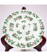 Baum Brothers Holly Gold Rim Green And Red Holly And Berries White Cake ... - $13.46