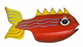 Beautiful Unique Red Handmade Wooden Fish Hanging Wall Art Hand Carved Statue Sc - £22.11 GBP